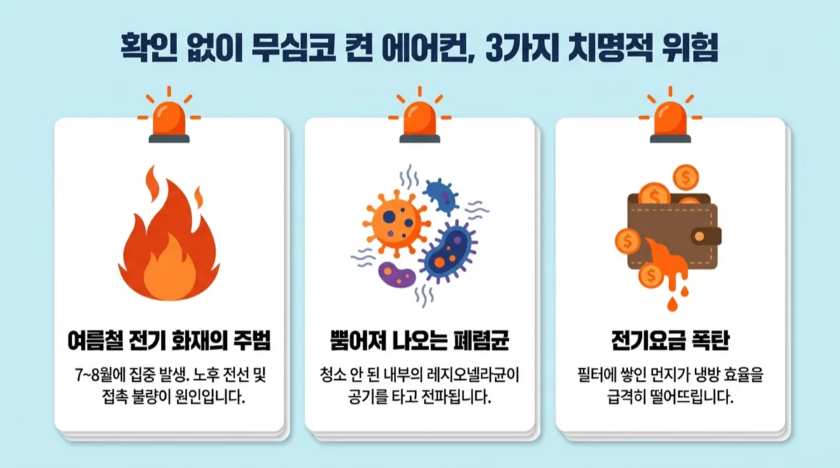에어컨 점검 안 하면 생기는 3가지 위험 화재 레지오넬라 전기요금