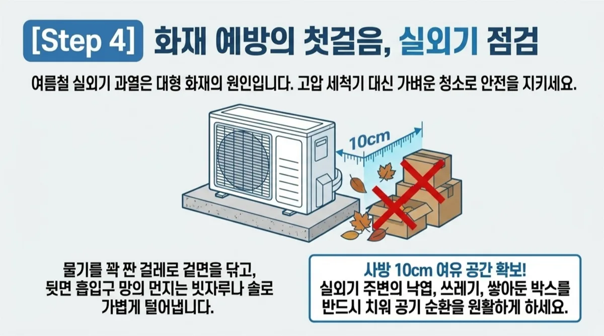에어컨 실외기 셀프 청소 10cm 이격 고압세척 금지