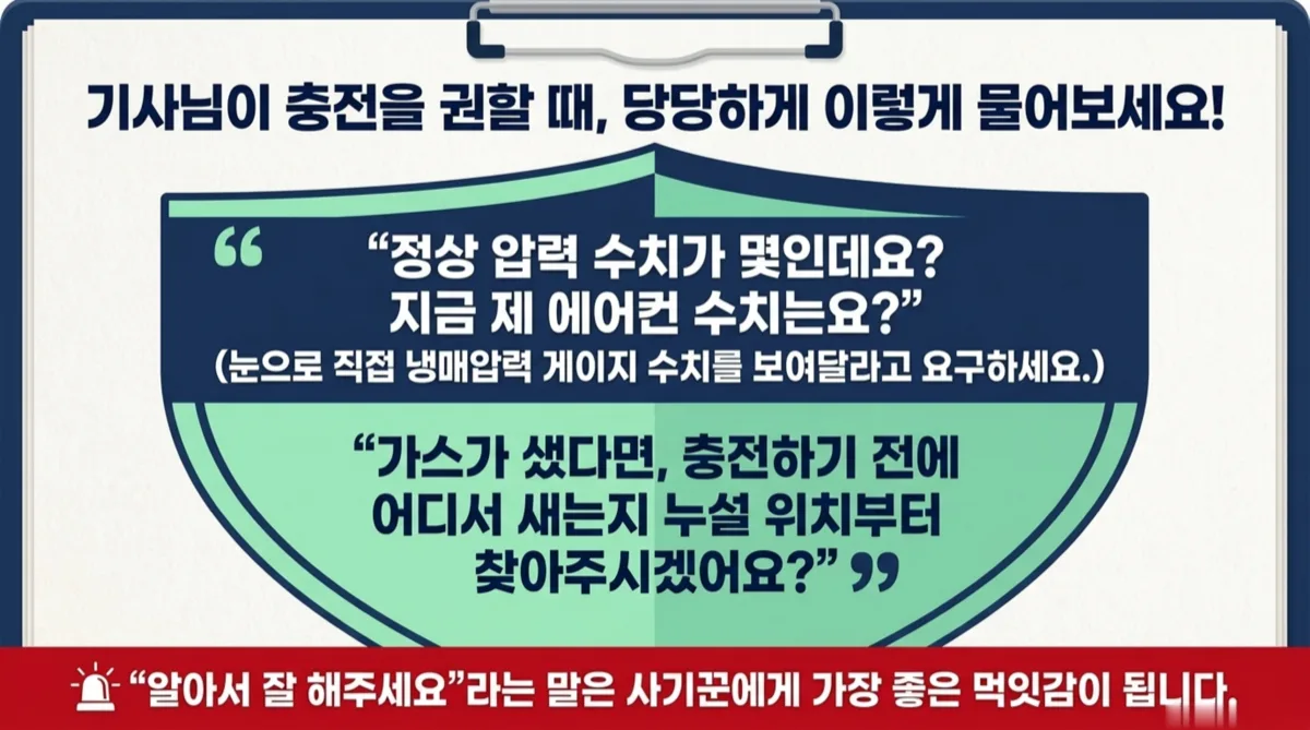 에어컨 가스 충전 사기 예방 질문 정상 압력 누설 위치