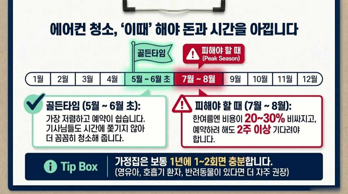 에어컨 청소 의뢰 골든타임 5월 6월 vs 7월 8월 피크