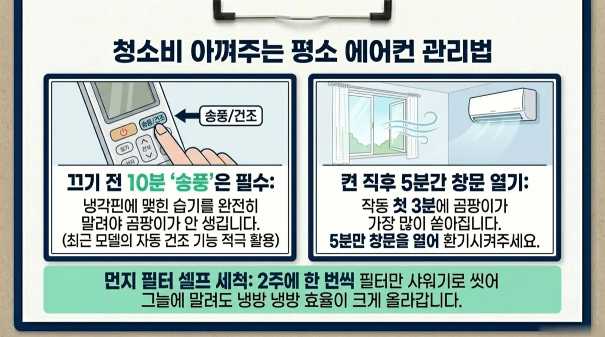 에어컨 청소비 절약 평소 관리 송풍 환기 필터 셀프